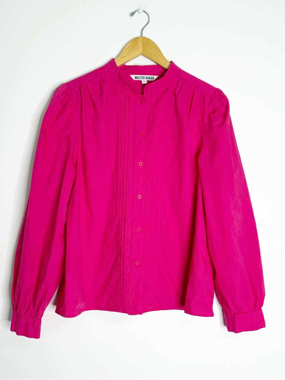 Walter Baker Pink Pintuck Button Up Blouse XL Long Sleeve